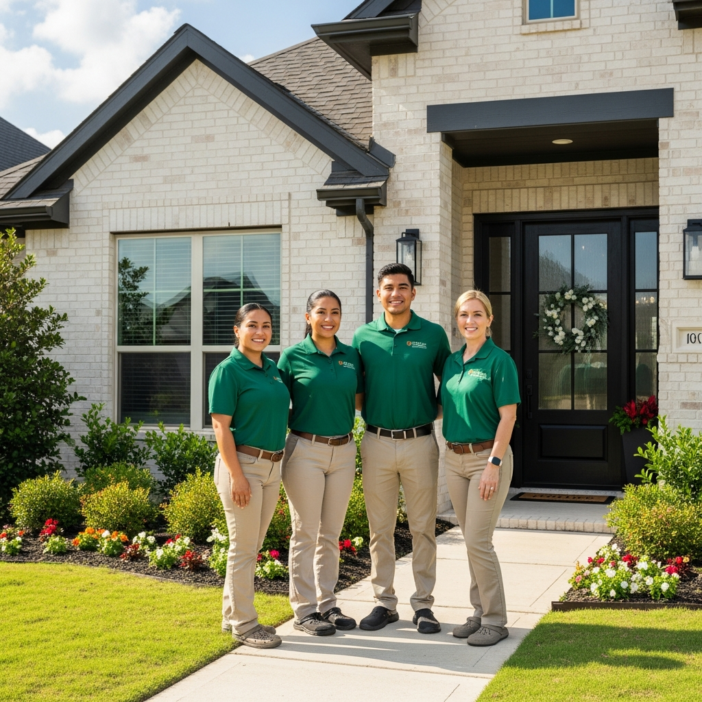 The Kiwi Cleaning Services team in front of a Rio Grande Valley home